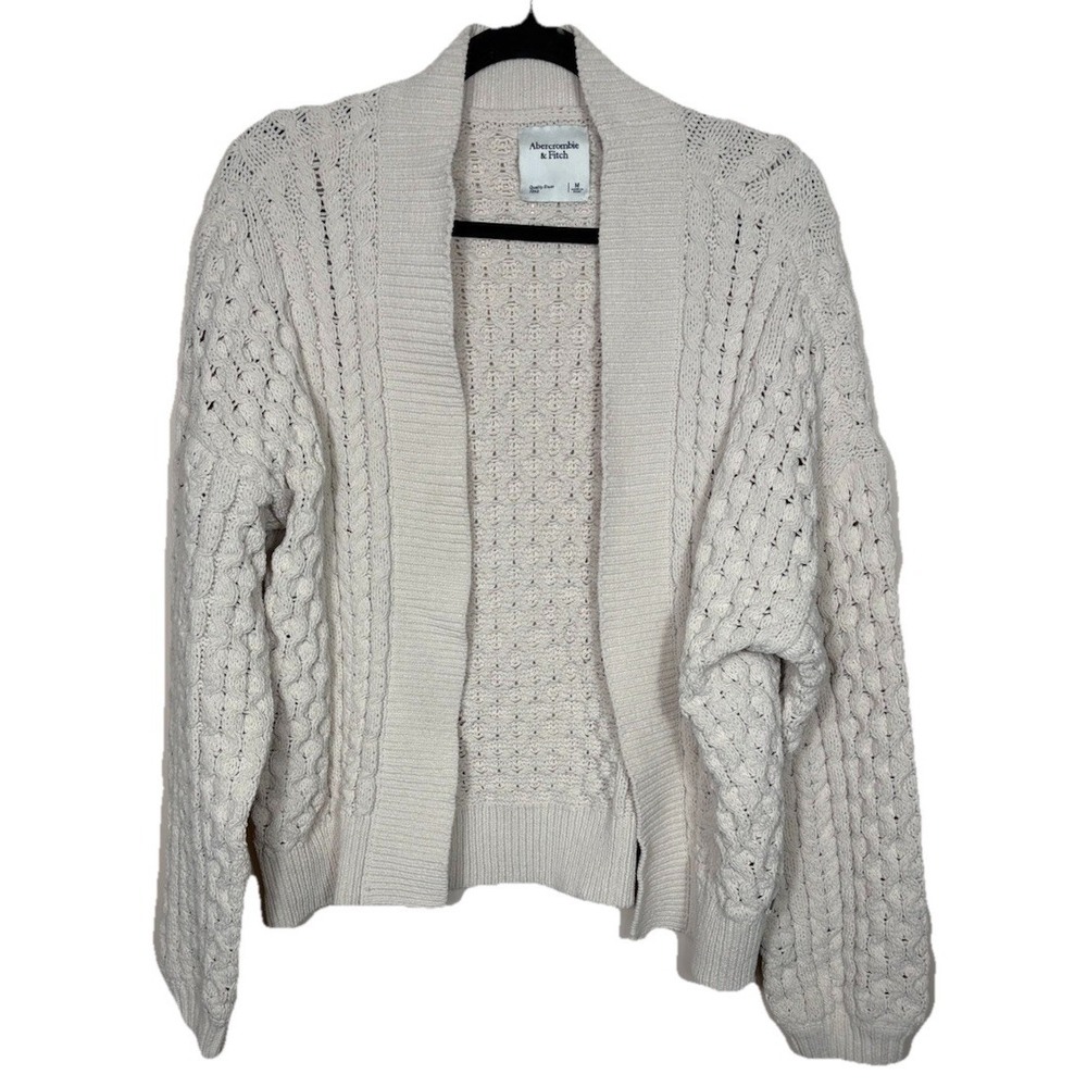 Abercrombie & Fitch Loose Cable Knot‎ Cardigan Sweater Size Medium Cream Beige